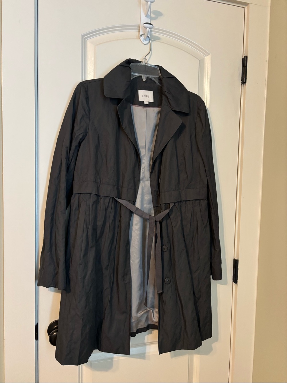 LOFT Women’s Dark Gray Tie-Waist Trench Coat- Pea Coat